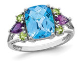 3.70 Carat (ctw) Blue Topaz, Amethyst, and Peridot Ring in Sterling Silver